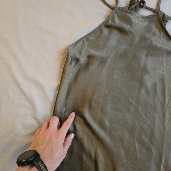 Dress Forum Halter Satin Tie Back Olive Green Midi Slip Dress 90s Y2K - Picture 10 of 15
